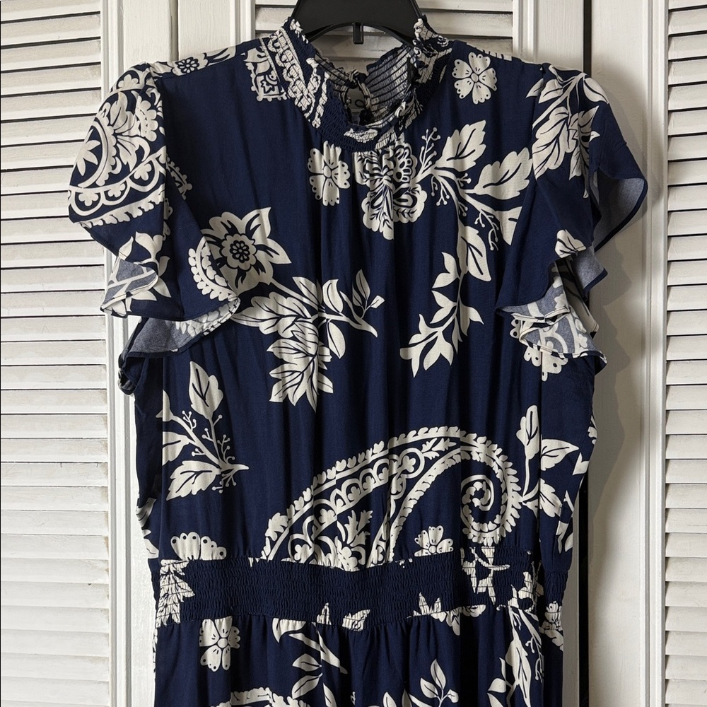 MSK Navy and White Floral Jumpsuit